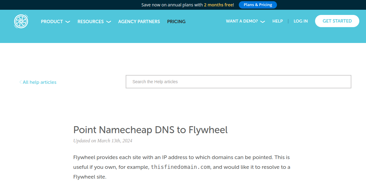 Point Namecheap DNS to Flywheel