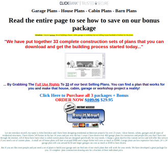 Garage, House, Cabin, Shed, Playhouse, Greenhouse & Barn Plans                 