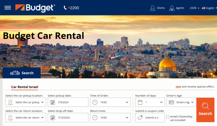 Screenshot of www.budget.co.il