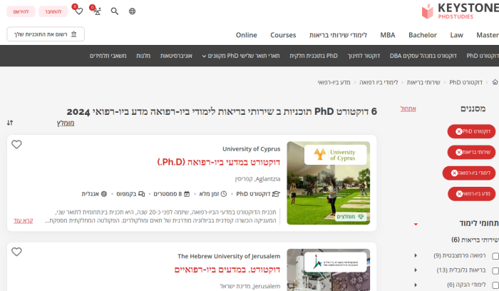 Screenshot of www.phdstudies.co.il