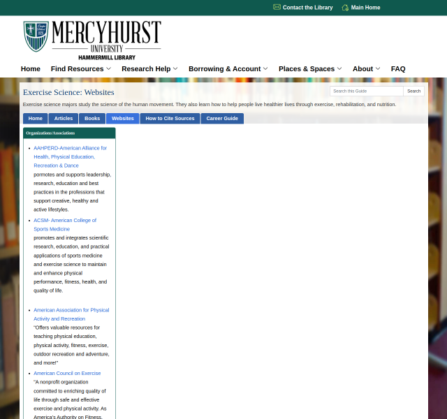 Exercise Science: Websites - Hammermill Library
