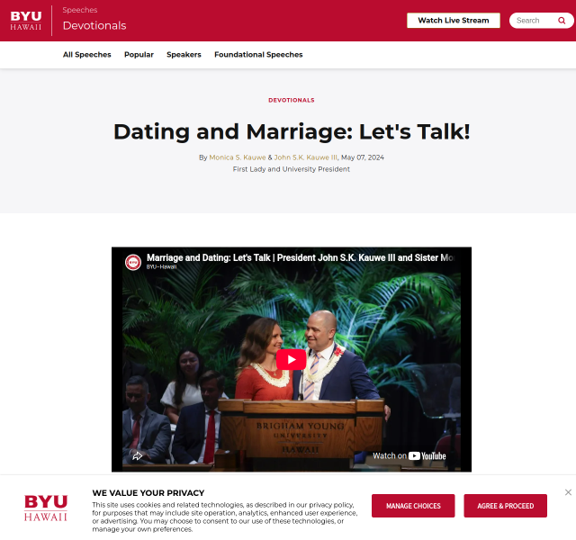 Dating and Marriage: Let's Talk! - Speeches - BYU–Hawaii