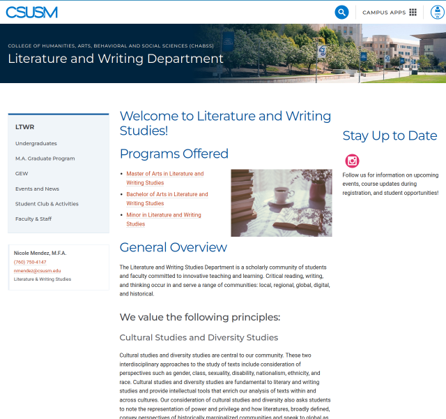 Department of Literature and Writing Studies