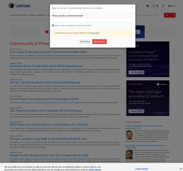 Cybersecurity & Privacy : Law360 : Legal News & Analysis