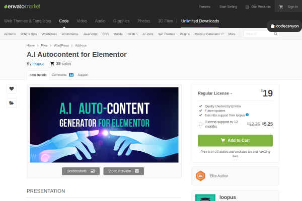 Screenshot of AI Autocontent for Elementor homepage