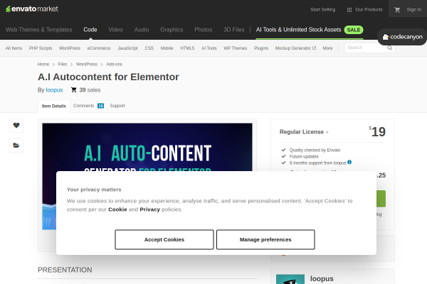 Screenshot of AI Autocontent for Elementor homepage