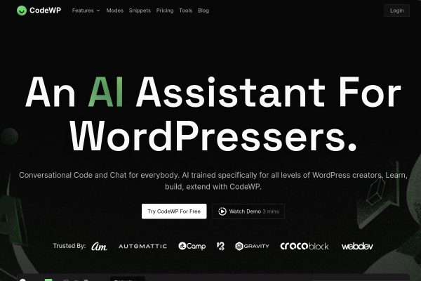 Screenshot of CodeWP homepage