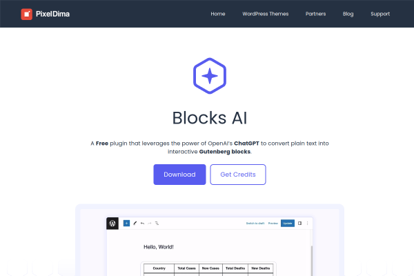 Screenshot of Blocks AI homepage