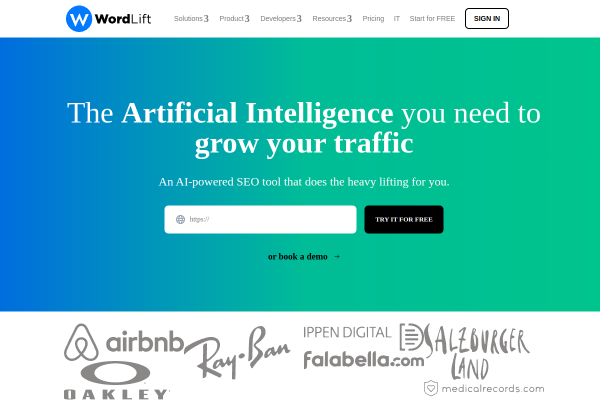 Screenshot of WordLift homepage