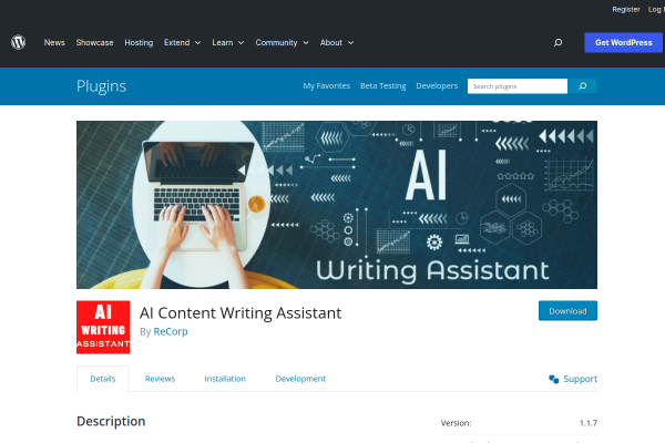 Screenshot of AI Content Writing Assistant – All in One homepage