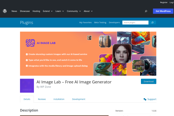 Screenshot of AI Image Lab homepage