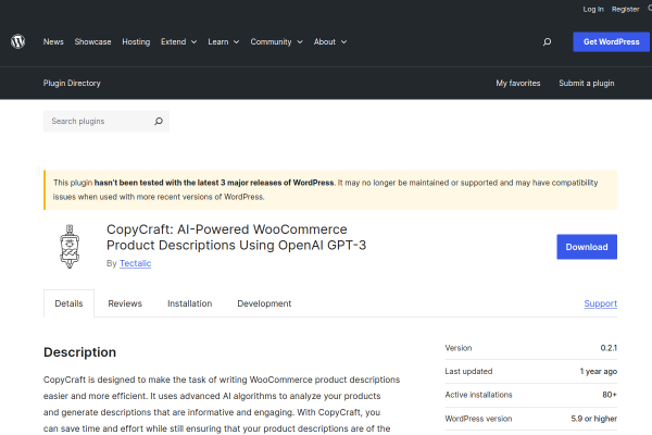Screenshot of CopyCraft homepage