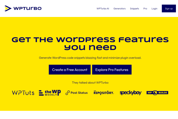 Screenshot of WP Turbo homepage