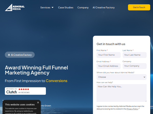 Screenshot of admiral media website.