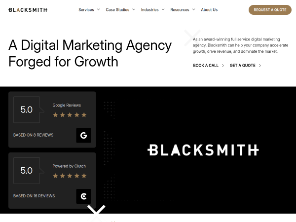Screenshot of blacksmith agency website.