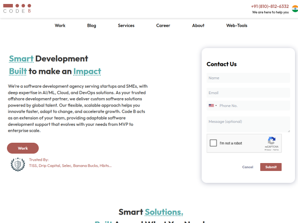 Screenshot of code b solutions website.