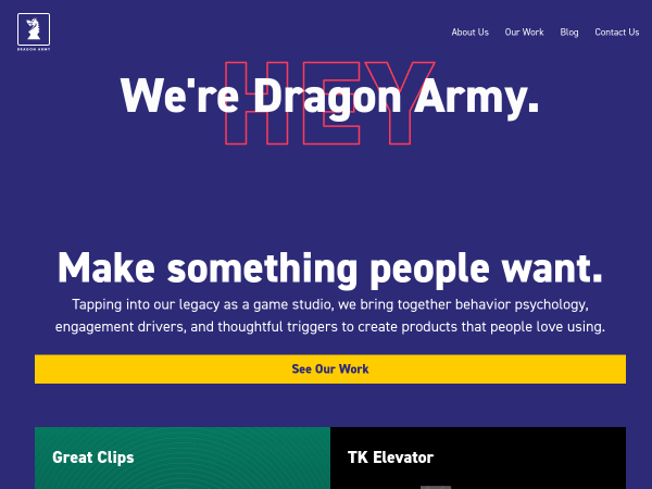 Screenshot of dragon army website.