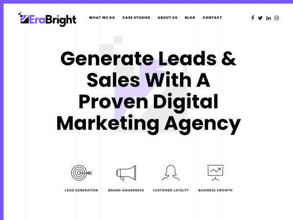 Screenshot of erabright digital marketing website.