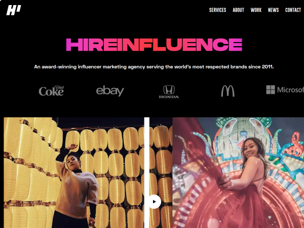 Screenshot of hireinfluence website.
