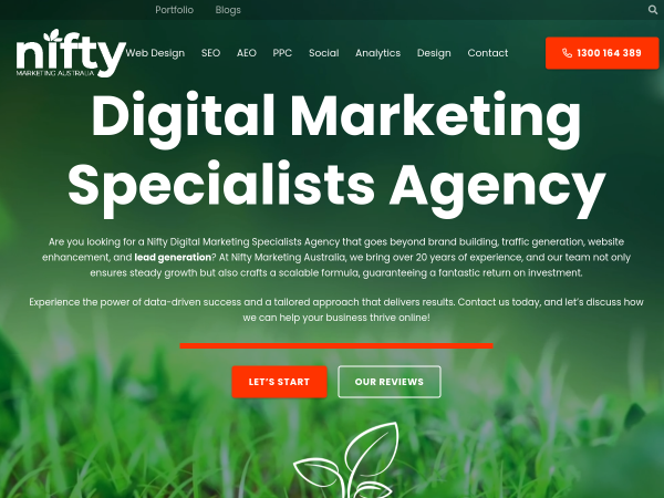 Screenshot of nifty marketing australia website.