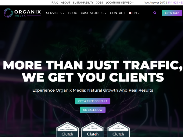 Screenshot of organix media website.