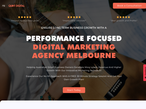 Screenshot of quint digital website.