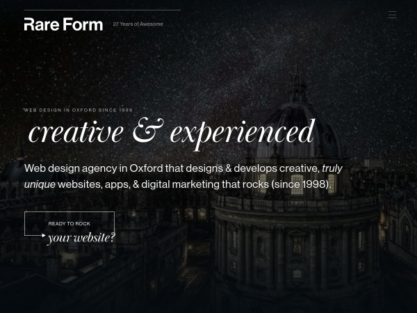 Screenshot of rare form new media website.