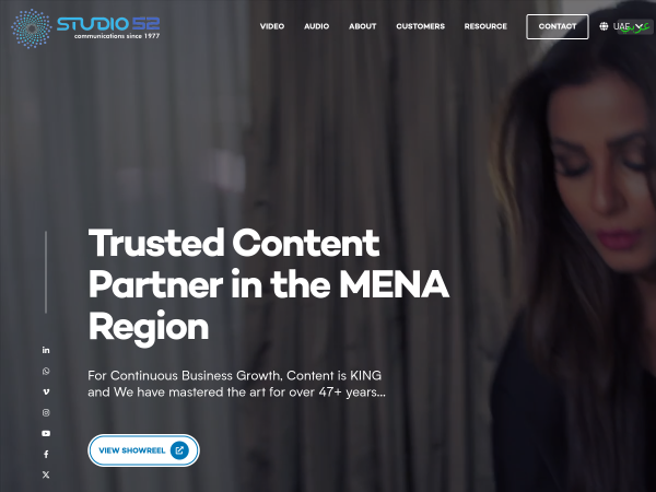 Screenshot of studio52 website.