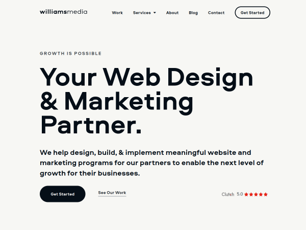 Screenshot of williams media website.