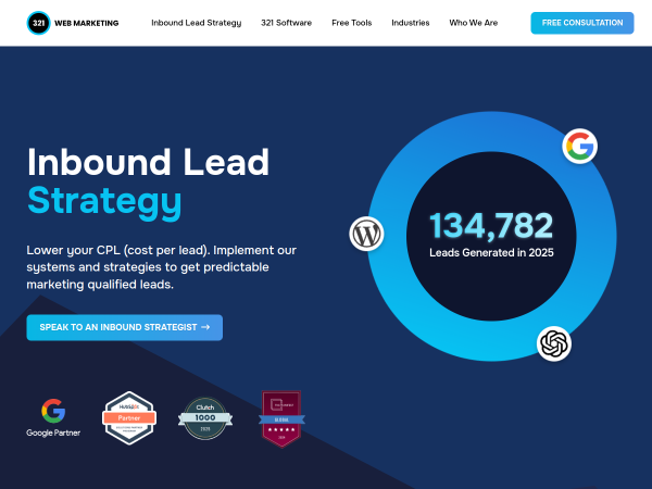 Screenshot of 321 web marketing website.