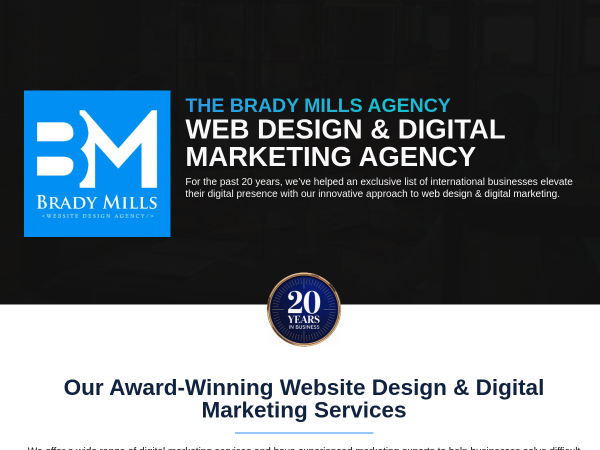 Screenshot of brady mills agency website.