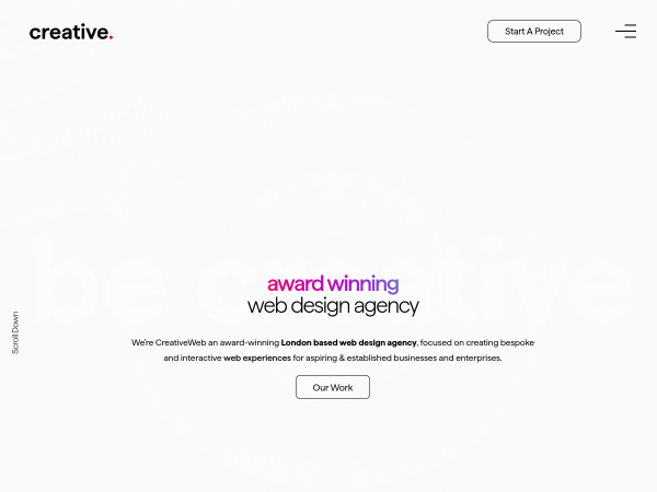 Screenshot of creative brand design website.