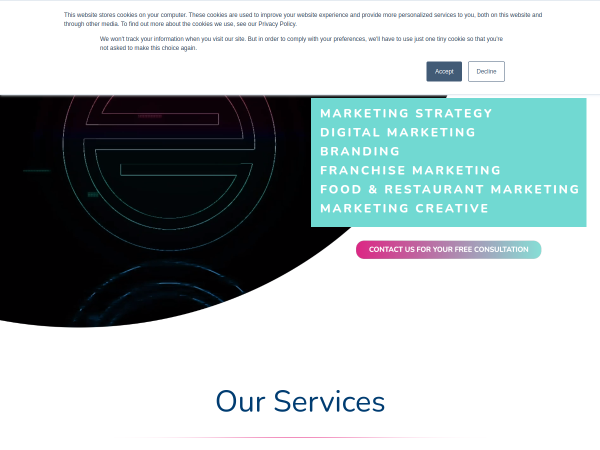 Screenshot of elysium marketing group website.
