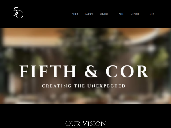 Screenshot of fifth & cor website.