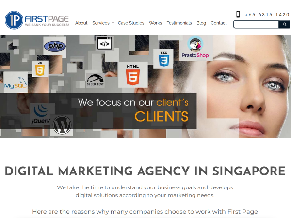Screenshot of first page website.
