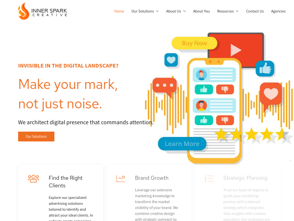 Screenshot of inner spark creative website.