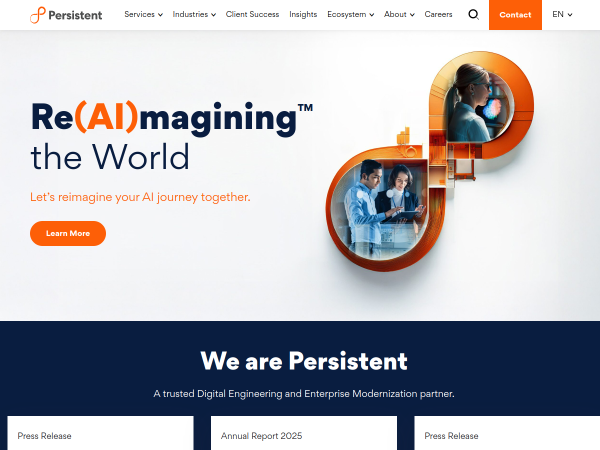 Screenshot of persistent systems website.