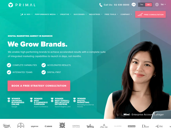 Screenshot of primal website.