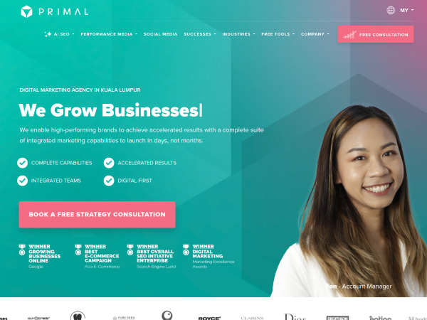 Screenshot of primal digital agency malaysia website.
