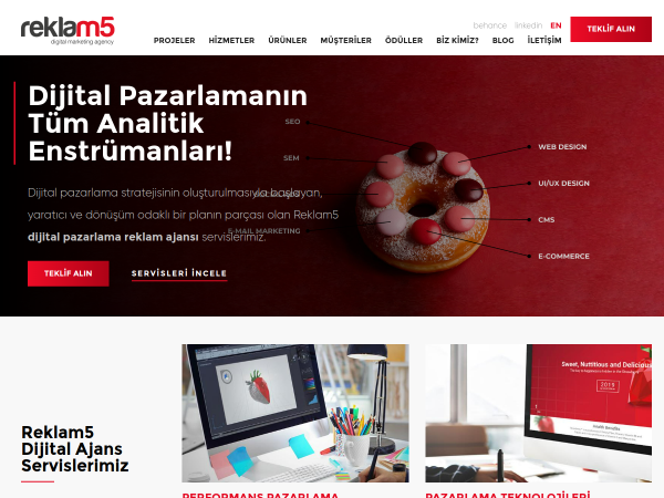 Screenshot of reklam5 digital agency website.