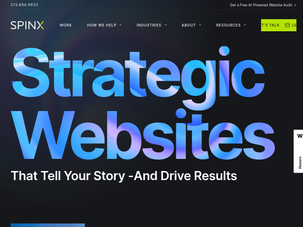 Screenshot of spinx digital website.