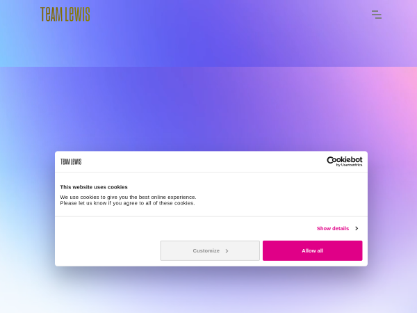 Screenshot of team lewis website.