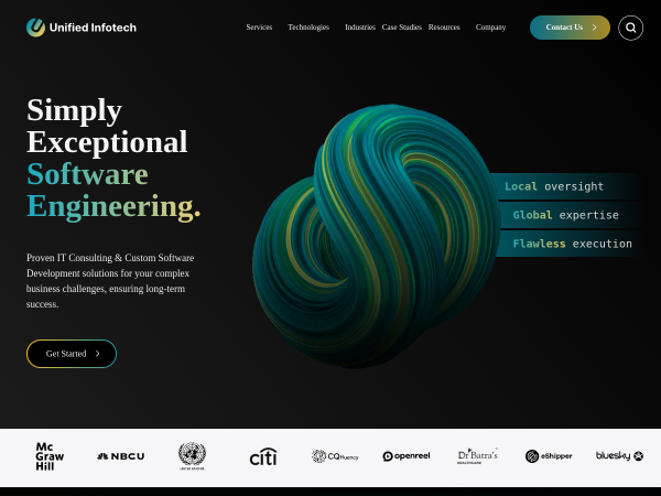 Screenshot of unified infotech website.