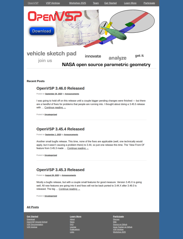 Screenshot of OpenVSP website