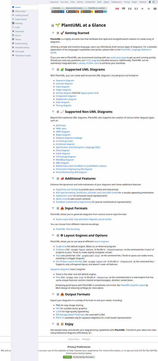 Screenshot of PlantUML website