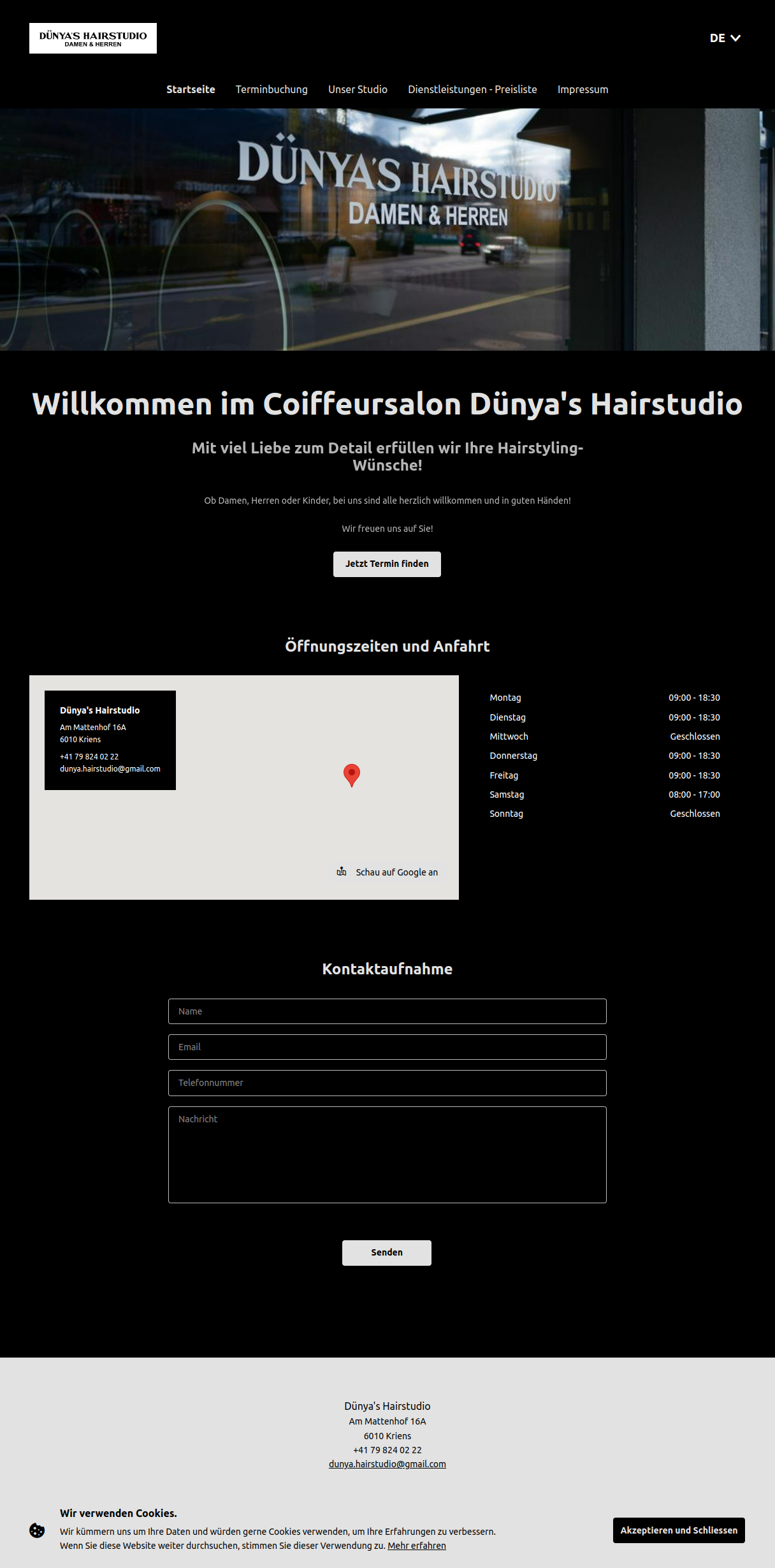 Dunya's Hair Studio Website Vorschau
