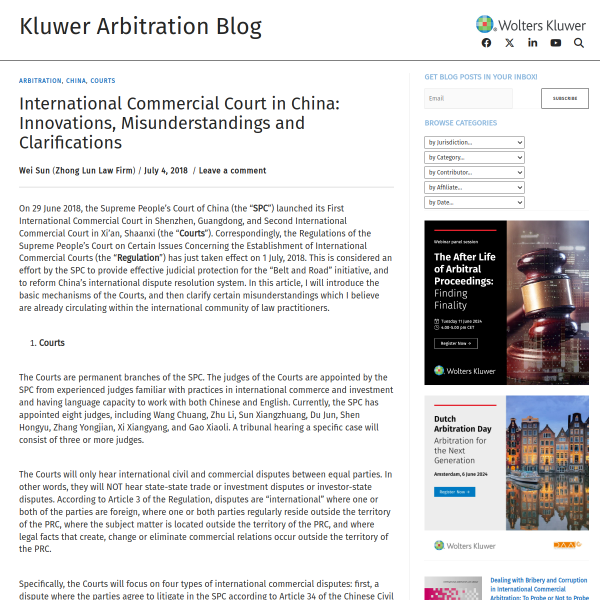 International Commercial Court in China: Innovations, Misunderstandings and Clarifications - Kluwer Arbitration Blog