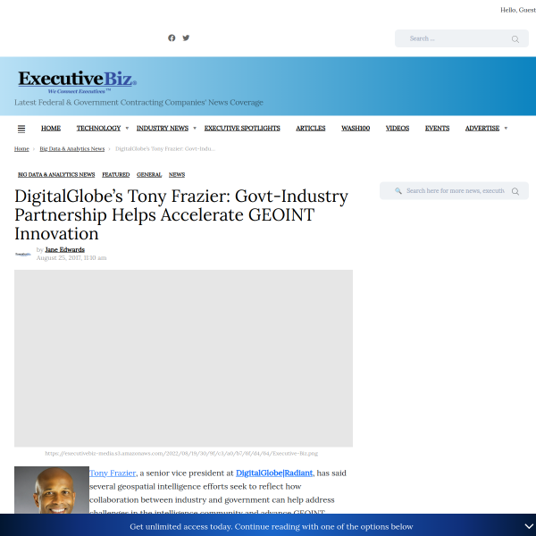 DigitalGlobe’s Tony Frazier: Govt-Industry Partnership Helps Accelerate GEOINT Innovation