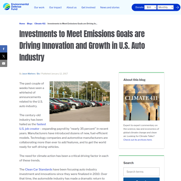 Investments to Meet Emissions Goals are Driving Innovation and Growth in U.S. Auto Industry
