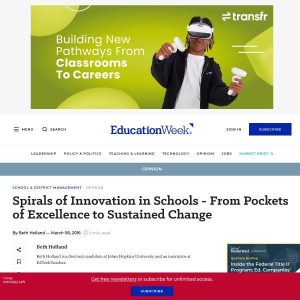 Spirals of Innovation in Schools - From Pockets of Excellence to Sustained Change